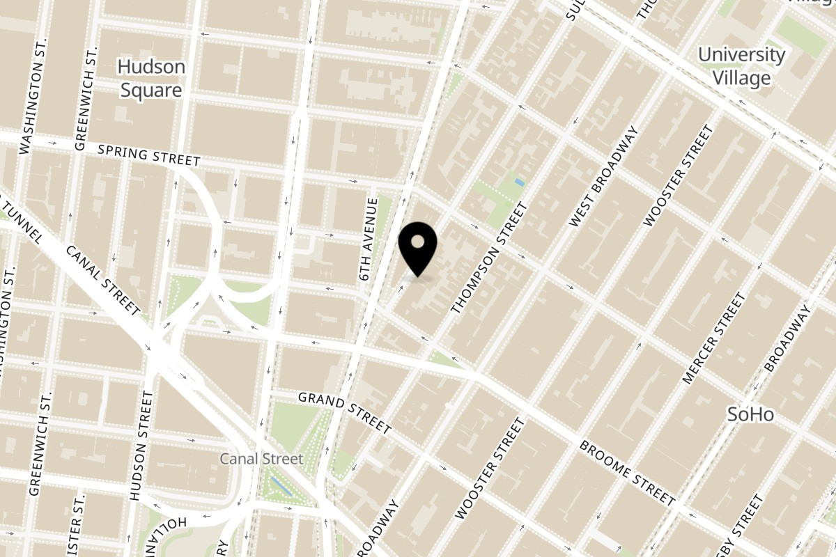 Map showing the location of Ba'al Cafe & Falafel on 71 Sullivan St in New York